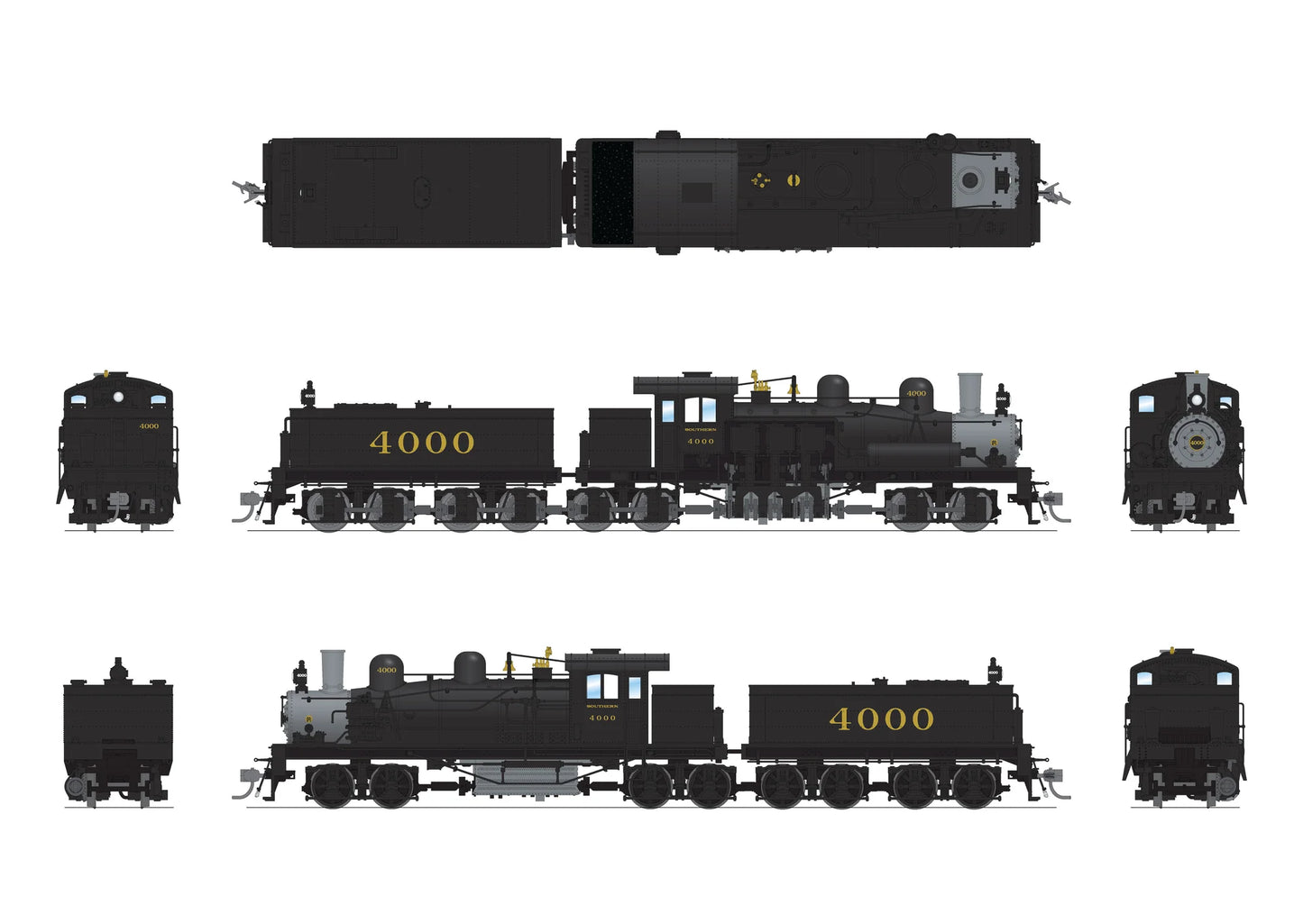 HO Scale 8255 Class D 4-truck Shay, SOU #4000, In-Service Paint, No-Sound / DCC-Ready