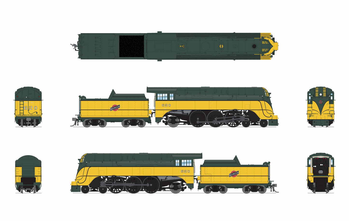 HO Scale 9551 C&NW 4-6-2 "Yellow Jacket", #620, 1952 Appearance, No-Sound / DCC-Ready